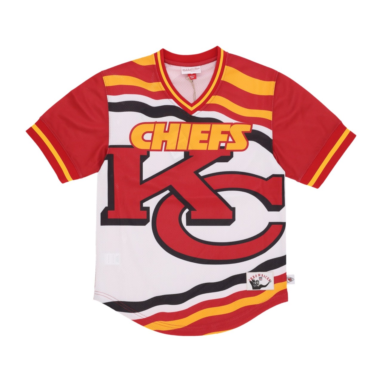 MITCHELL & NESS NFL JUMBOTRON 3.0 MESH V-NECK KANCHI TMPL5118-KCCYYPPPMTWH