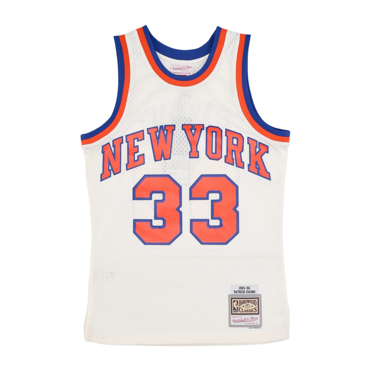 MITCHELL & NESS NBA OFF WHITE TEAM COLOR SWINGMAN JERSEY HARDWOOD CLASSICS 1985 NO 33 PATRICK EWING NEYKNI TFSM5052-NYK85PEWOFWH