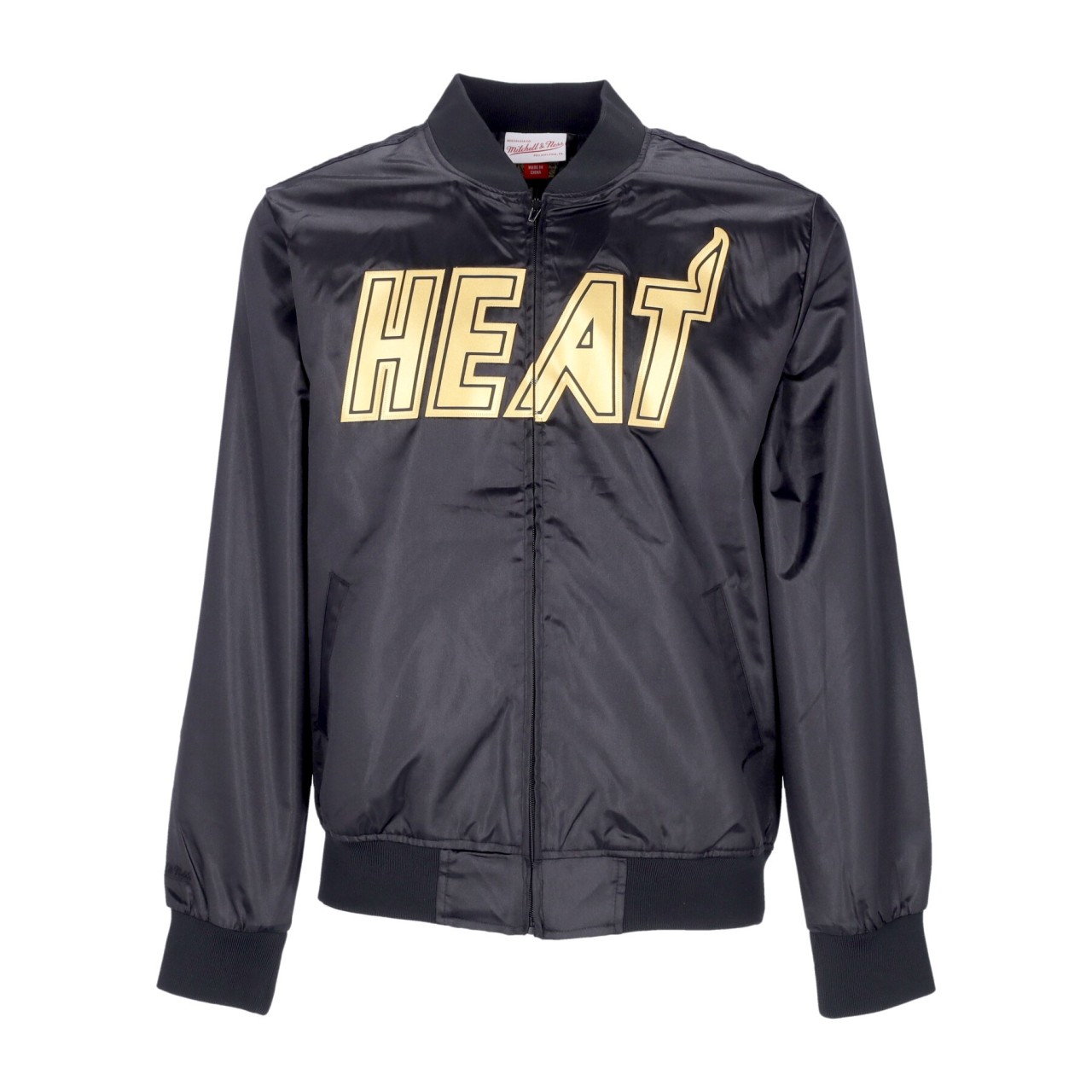 MITCHELL & NESS NBA BIG FACE 4.0 SATIN JACKET HARDWOOD CLASSICS MIAHEA OJBF1261-MHEYYPPPBLCK