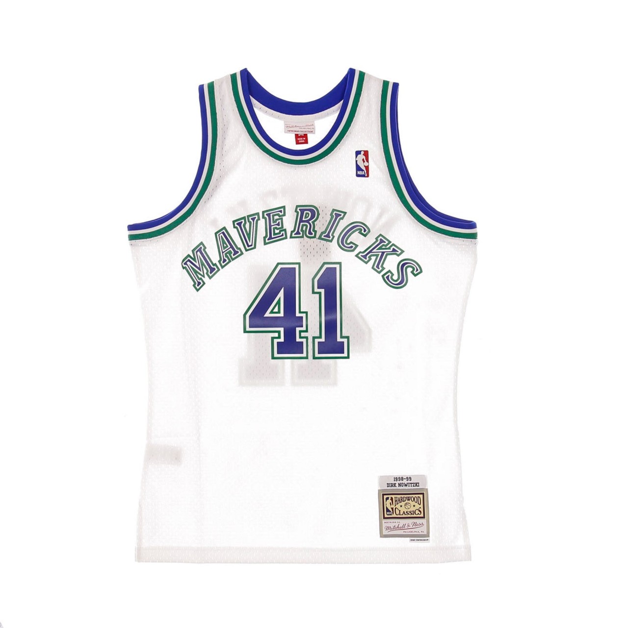 MITCHELL & NESS NBA SWINGMAN JERSEY HARDWOOD CLASSICS NO.41 DIRK NOWITZKI 1998-99 DALMAV HOME SMJYCP19210-DMAWHIT98DNO