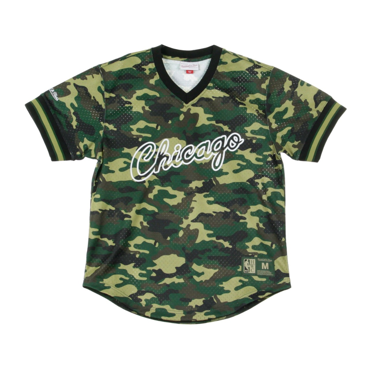 MITCHELL & NESS NBA CAMO MESH V-NECK TEE CHIBUL MSPOMG18018-CBUCMWD1