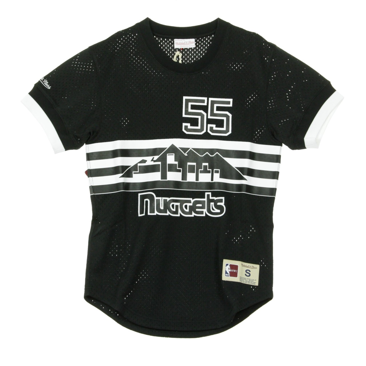 MITCHELL & NESS BLACK &amp; WHITE MESH NAME &amp; NUMBER CREWNECK DICKEMBE MUTOMBO NO.55 DENNUG BA8X4G-DNU-K-KVQ