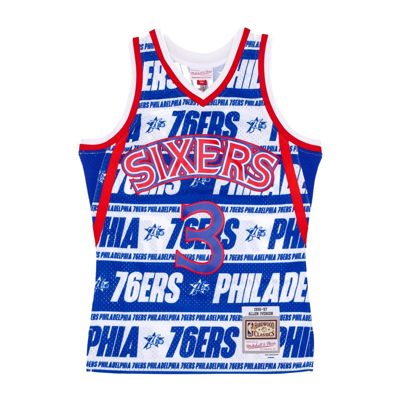 MITCHELL & NESS NBA TEAMWRAP SWINGMAN JERSEY HARDWOOD CLASSICS NO 3 ALLEN IVERSON 1996-97 PHI76E TFSM4778-P7696AIVBLUE