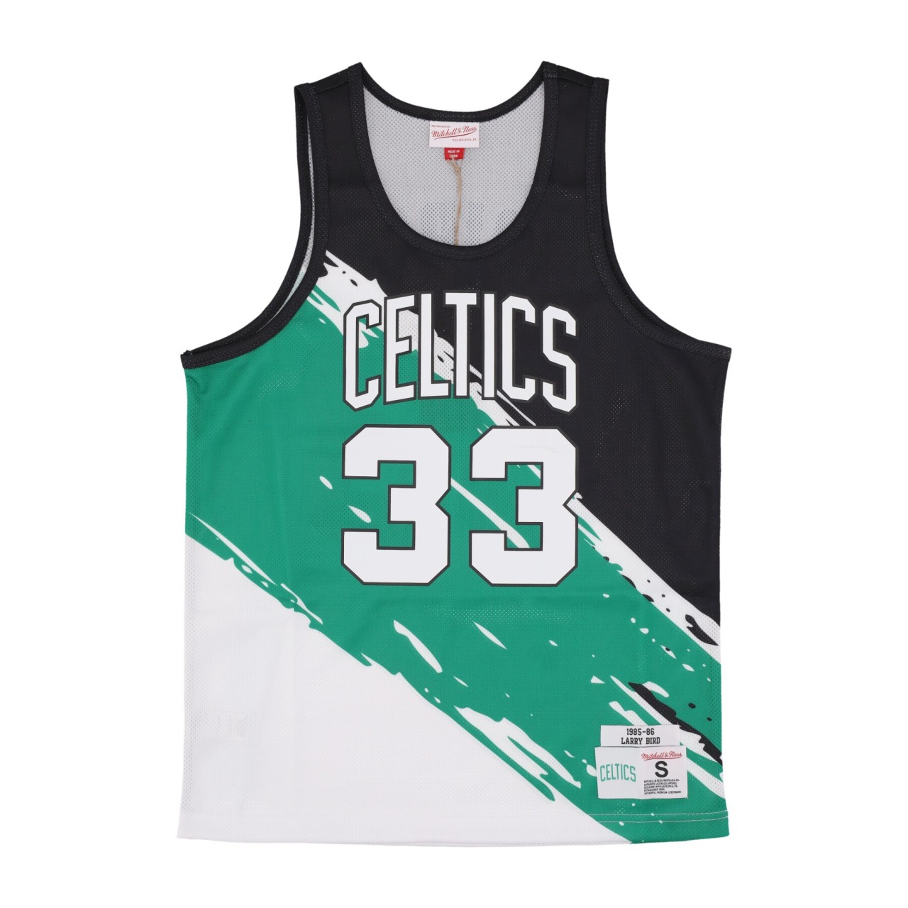 MITCHELL & NESS NBA PAINT BRUSH MESH TANK NO 33 LARRY BIRD BOSCEL TNMK5123-BCEYYLBIMTWH