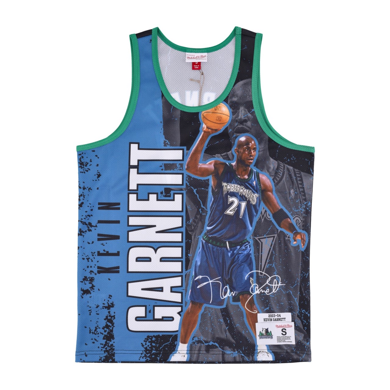 MITCHELL & NESS NBA BURST MESH TANK NO 21 KEVIN GARNETT MINTIM TNMK5010-MTIYYKGABLCK