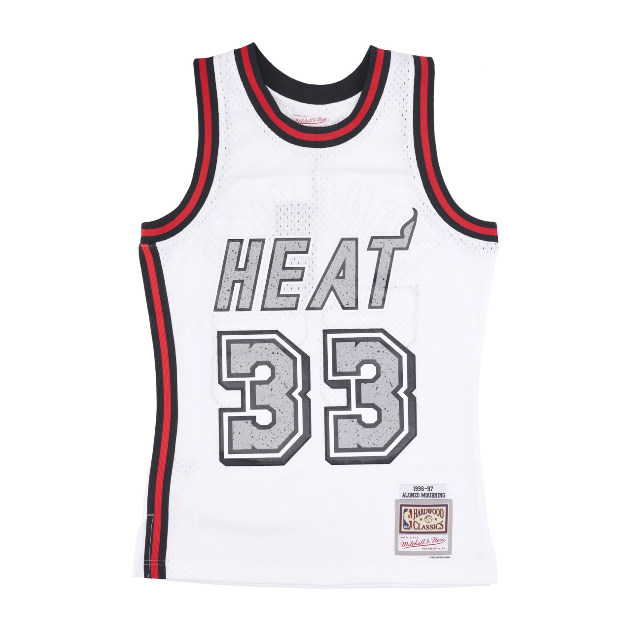 MITCHELL & NESS NBA CRACKED CEMENT SWINGMAN JERSEY HARDWOOD CLASSICS NO 33 ALONZO MOURNING MIAHEA TFSM5934-MHE96AMOWHIT