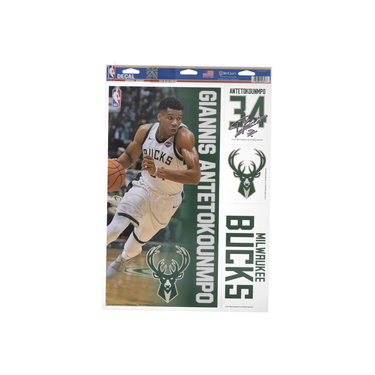 WINCRAFT NBA 11 x 17” MULTI-USE DECAL SHEET NO 34 GIANNIS ANTETOKOUNMPO MILBUC 92817117