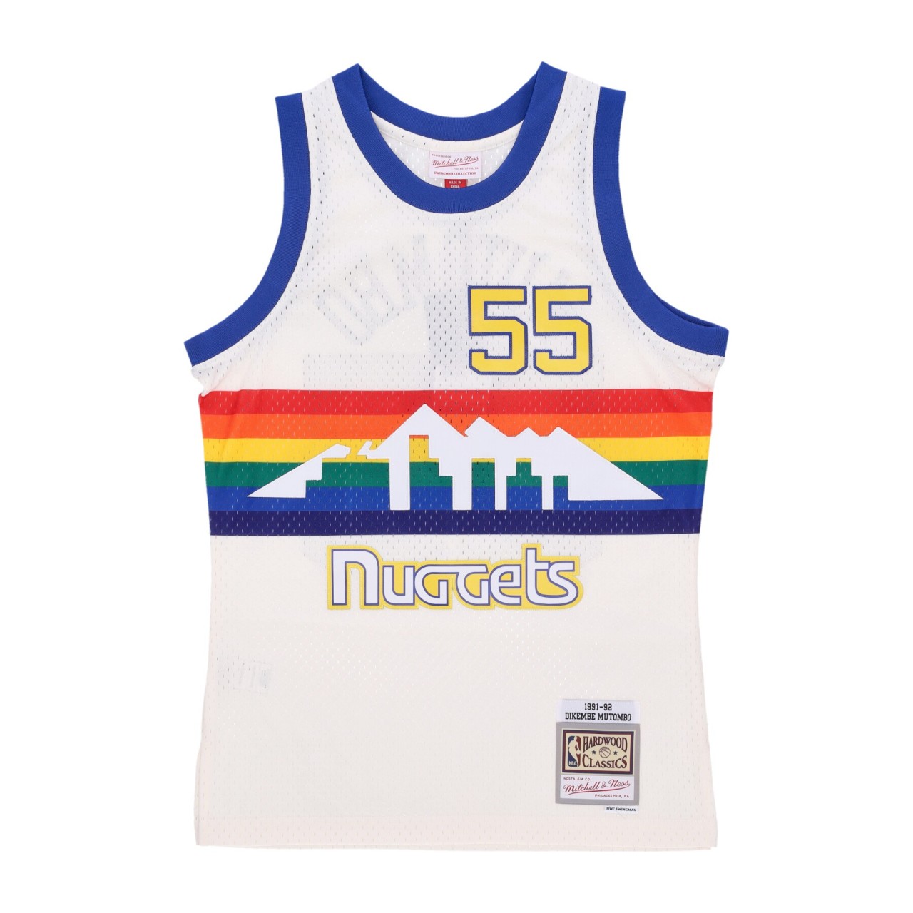 MITCHELL & NESS NBA OFF WHITE TEAM COLOR SWINGMAN JERSEY 1991 NO 00 DIKEMBE MUTOMBO DENNUG TFSM5052-DNU91DMOOFWH