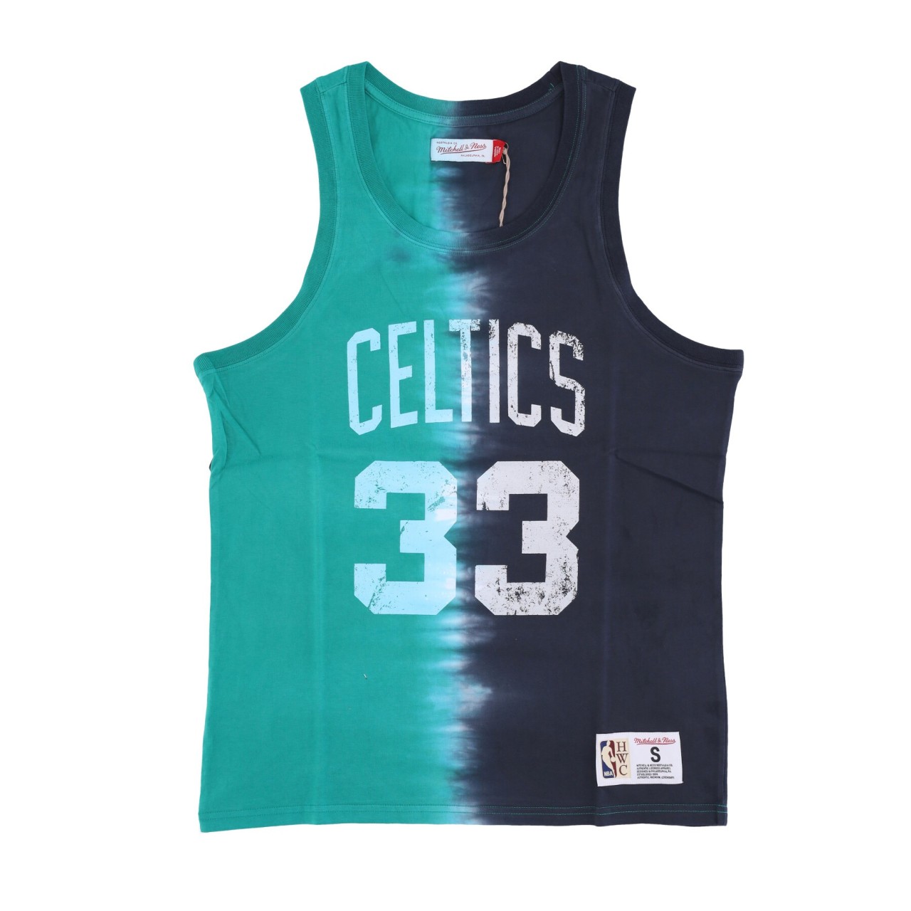 MITCHELL & NESS NBA VERTICAL TIE DYE TANK HARDWOOD CLASSICS NO 33 LARRY BIRD BOSCEL TTNK3206-BCEYYLBIBKGN