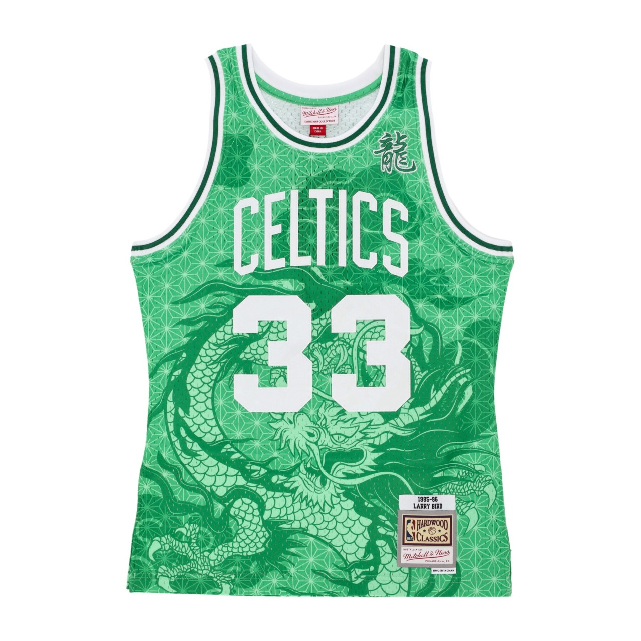 MITCHELL & NESS NBA ASIAN HERITAGE 6.0 FASHION SWINGMAN JERSEY 1985 NO 33 LARRY BIRD BOSCEL TFSM7281-BCE85LBIGREN