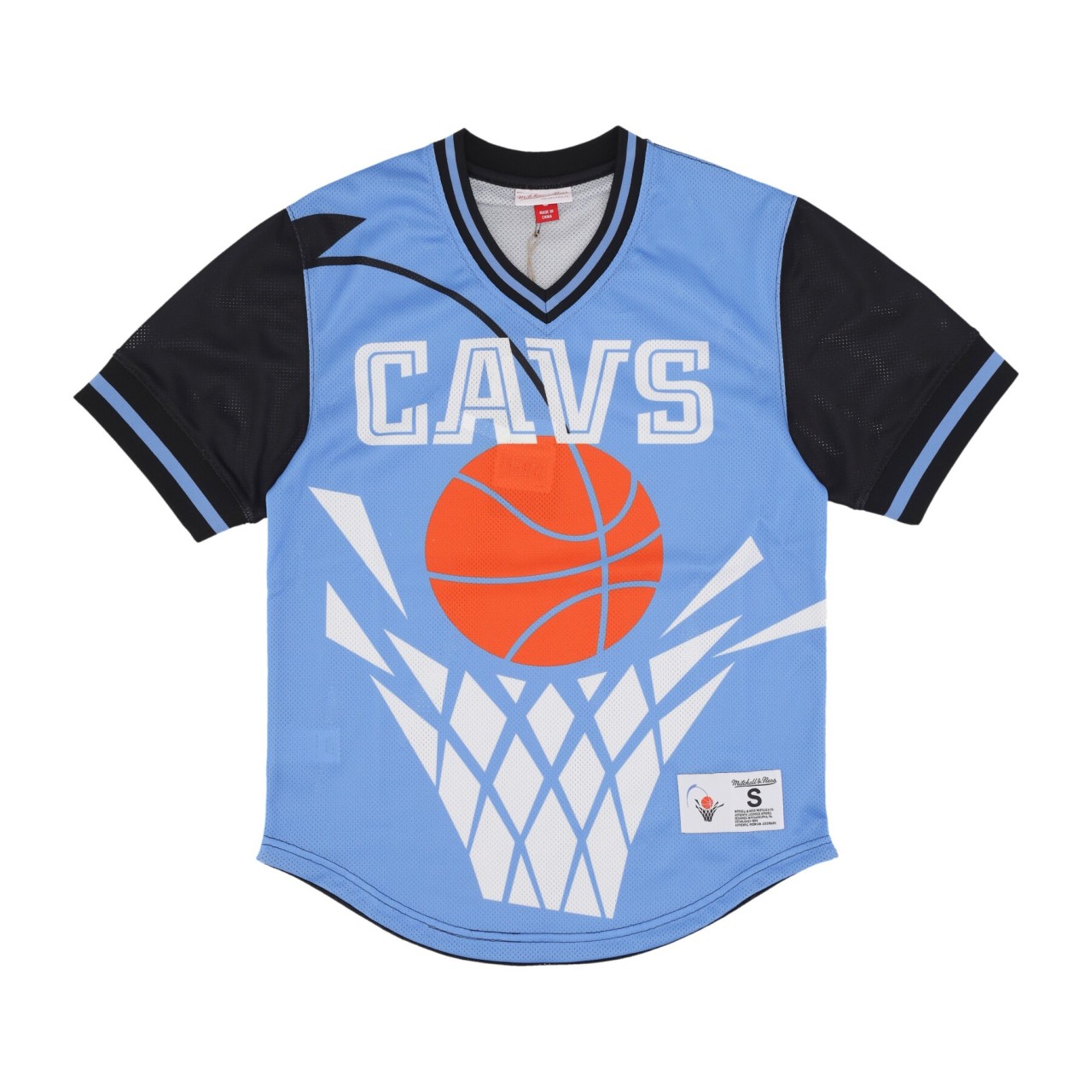 MITCHELL & NESS NBA JUMBOTRON 3.0 MESH V-NECK CLECAV TMPL5118-CCAYYPPPMTWH