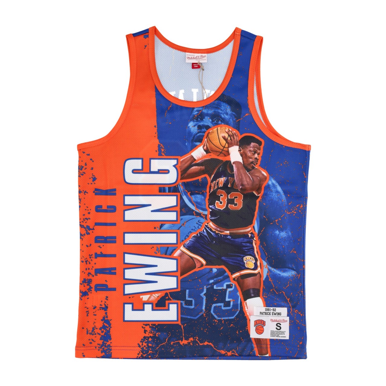 MITCHELL & NESS NBA BURST MESH TANK NO 33 PATRICK EWING NEYKNI TNMK5010-NYKYYPEWROYA