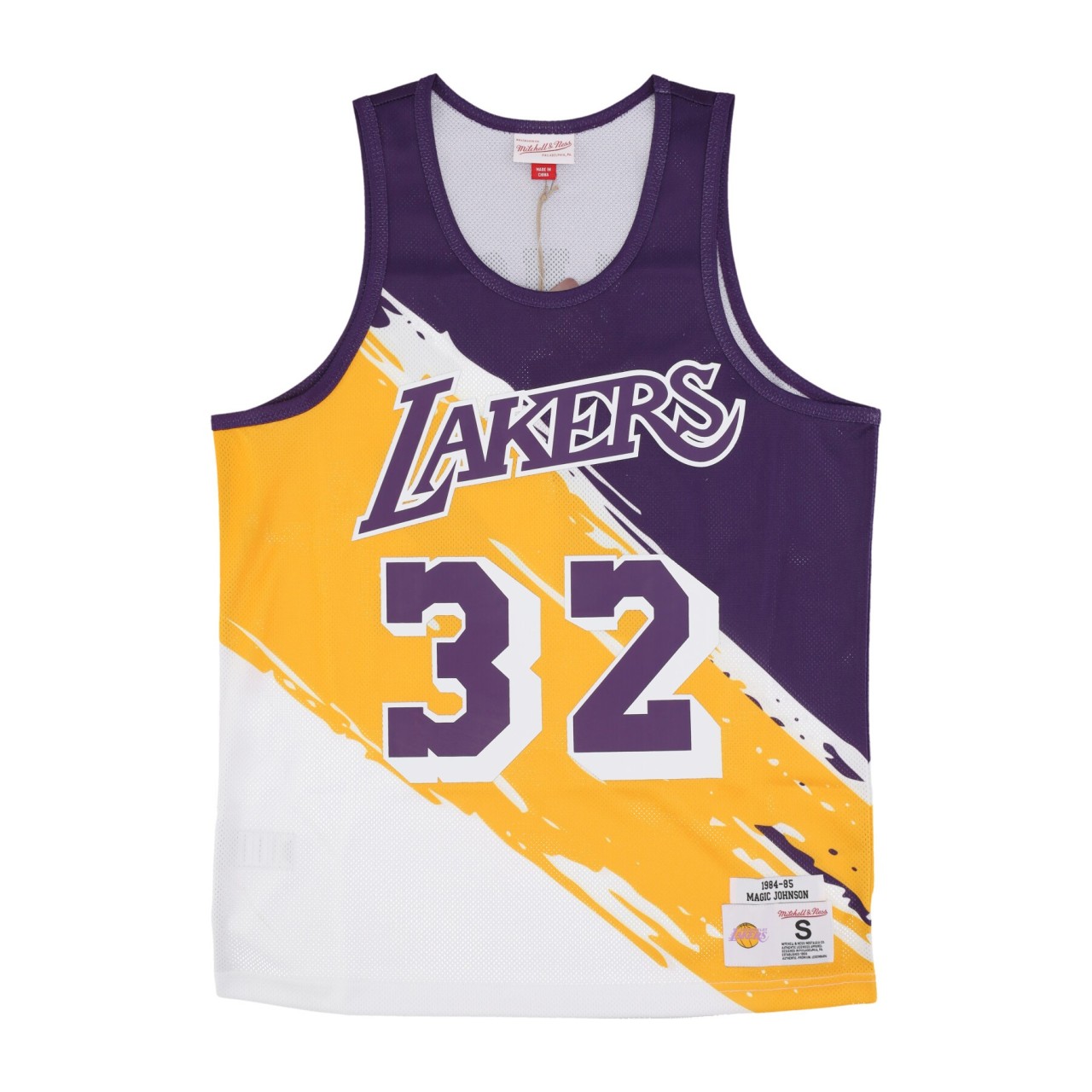 MITCHELL & NESS NBA PAINT BRUSH MESH TANK NO 32 MAGIC JOHNSON LOSLAK TNMK5123-LALYYEJHMTWH