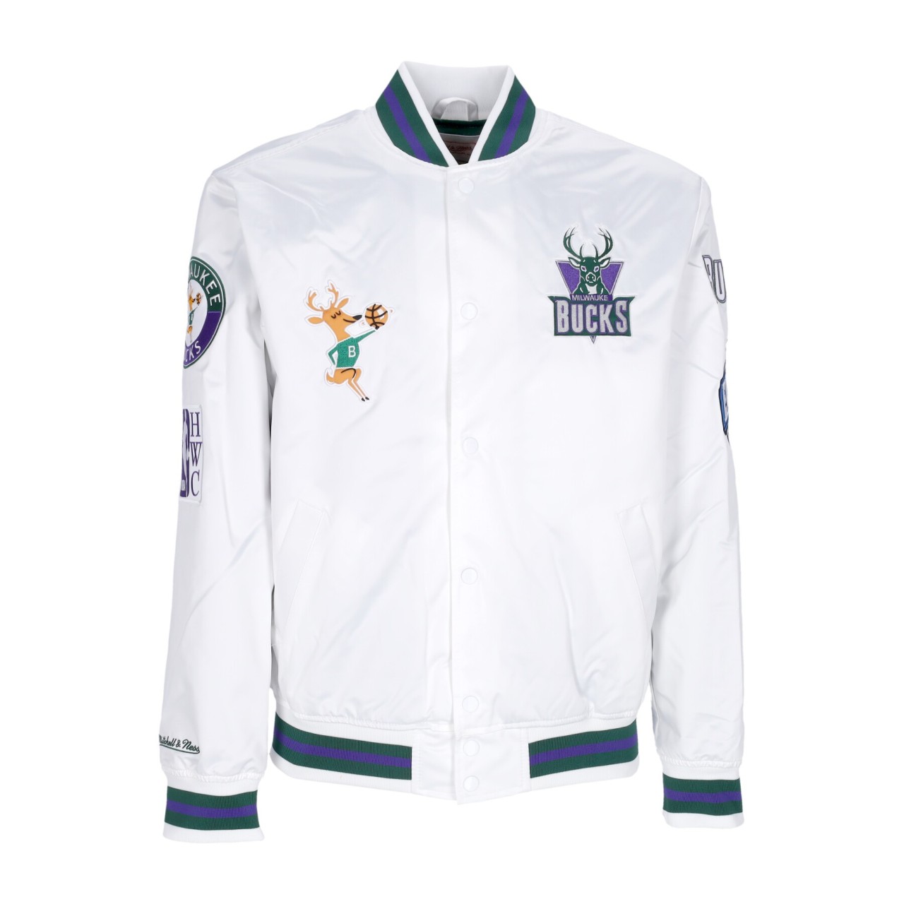 MITCHELL & NESS NBA HOMETOWN LW SATIN JACKET HARDWOOD CLASSICS MILBUC OJBF4986-MBUYYPPPWHIT