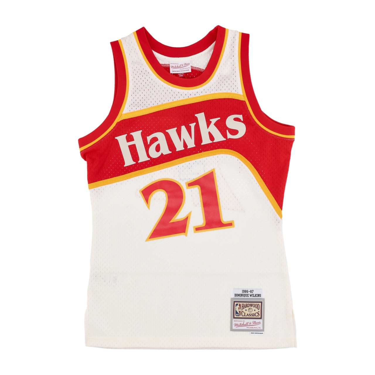 MITCHELL & NESS NBA OFF WHITE TEAM COLOR SWINGMAN JERSEY HARDWOOD CLASSICS 1986 NO 21 DOMINIQUE WILKINS ATLHAW TFSM5052-AHA86DWIOFWH