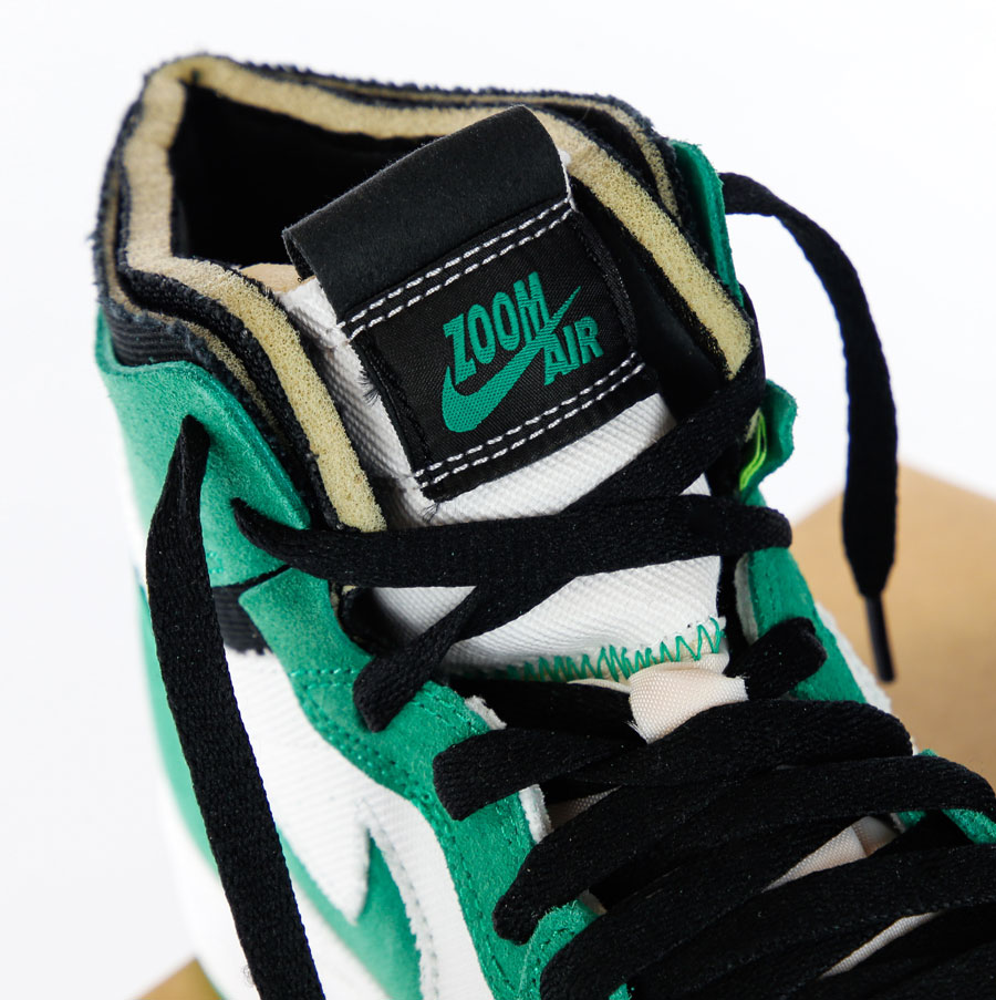 Air-Jordan-1-Zoom-Comfotr-cmft-Stadium-Green-white-Black-verde-binaco-nero-lacci-tomaia-corduroy-suede-linhuetta-theplayoffs-torino-raffle-come-avere