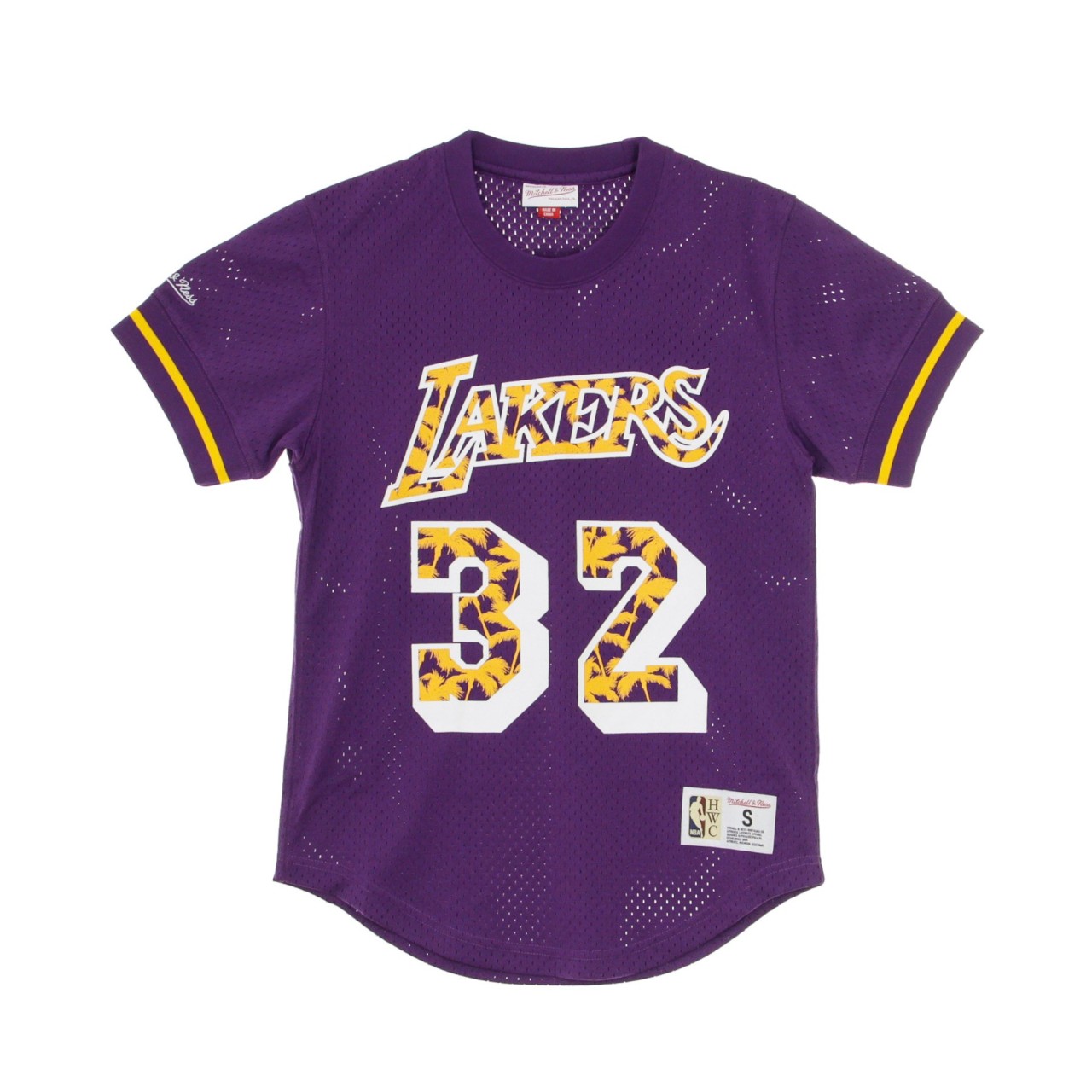 MITCHELL & NESS NBA NAME &amp; NUMBER MESH CREWNECK NO.32 MAGIC JOHNSON LOSLAK NNMPMG18077-LALPURP85EJH
