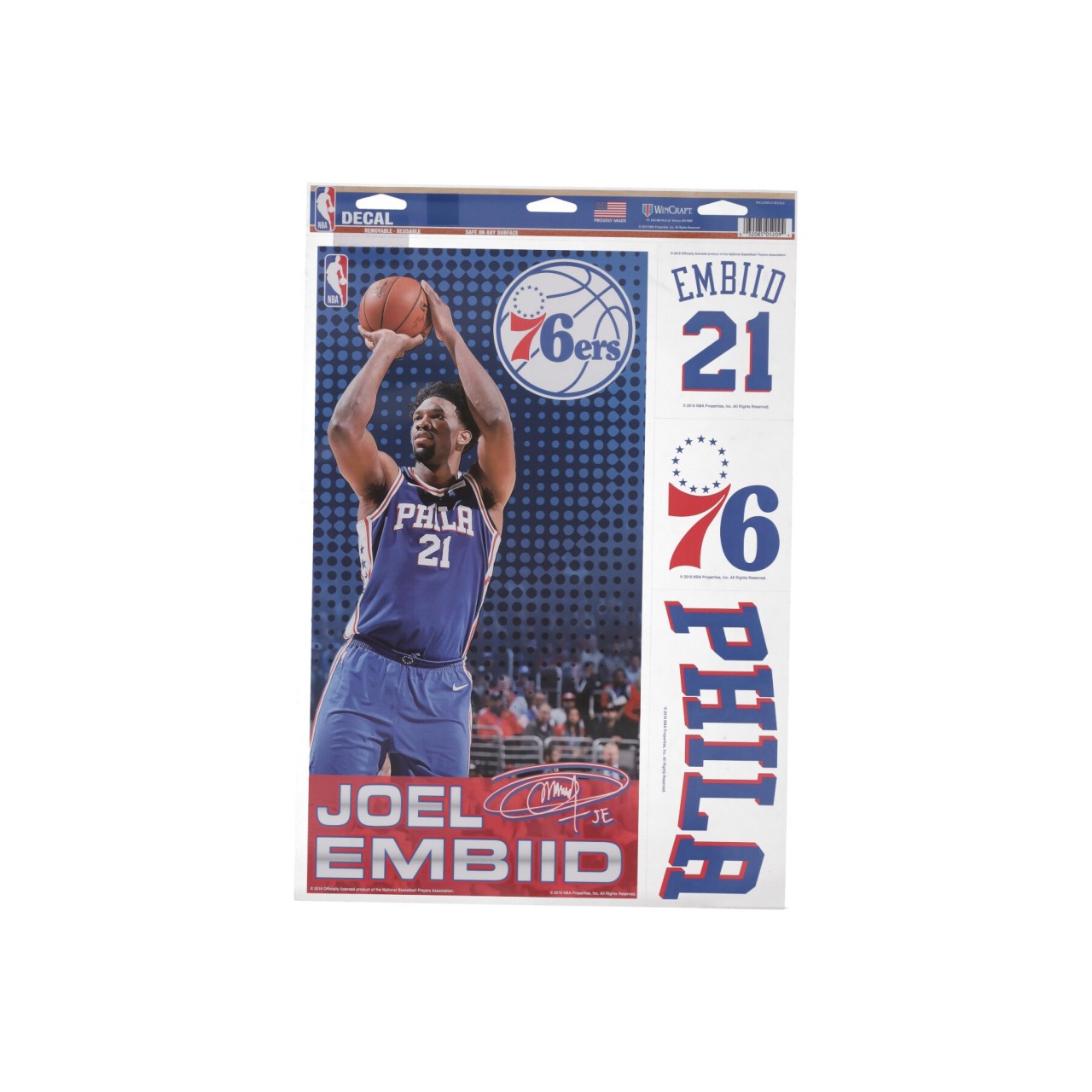 WINCRAFT NBA 11 x 17” MULTI-USE DECAL SHEET NO 21 JOEL EMBIID PHI76E 05209318