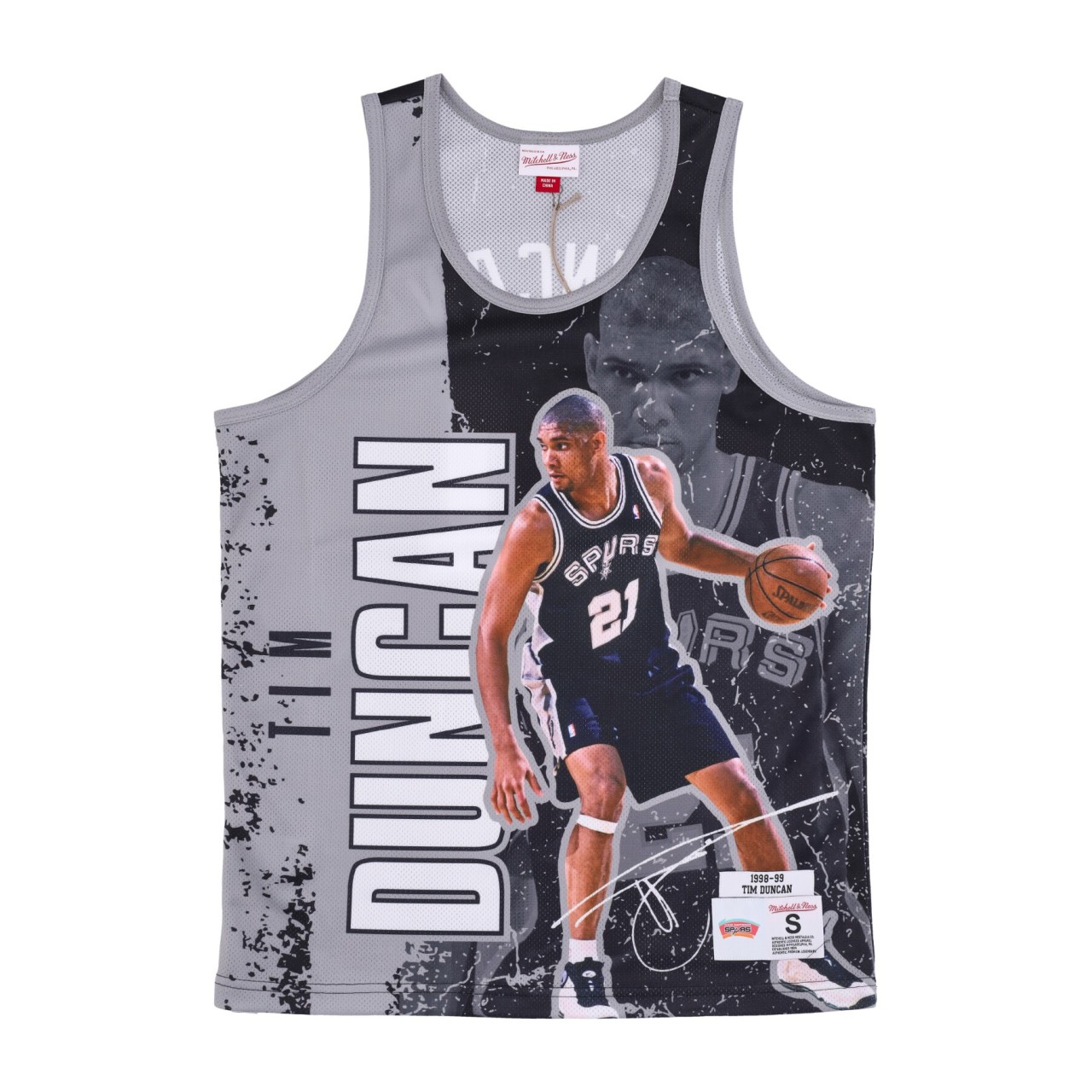 MITCHELL & NESS NBA BURST MESH TANK NO 21 TIM DUNCAN SAASPU TNMK5010-SASYYTDUBLCK