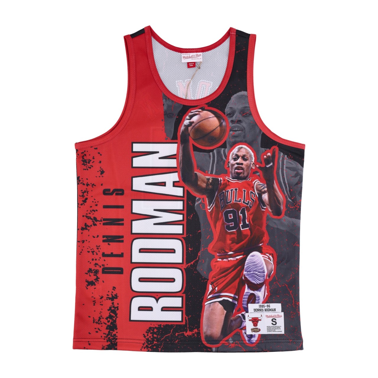 MITCHELL & NESS NBA BURST MESH TANK NO 91 DENNIS RODMAN CHIBUL TNMK5010-CBUYYDRDSCAR