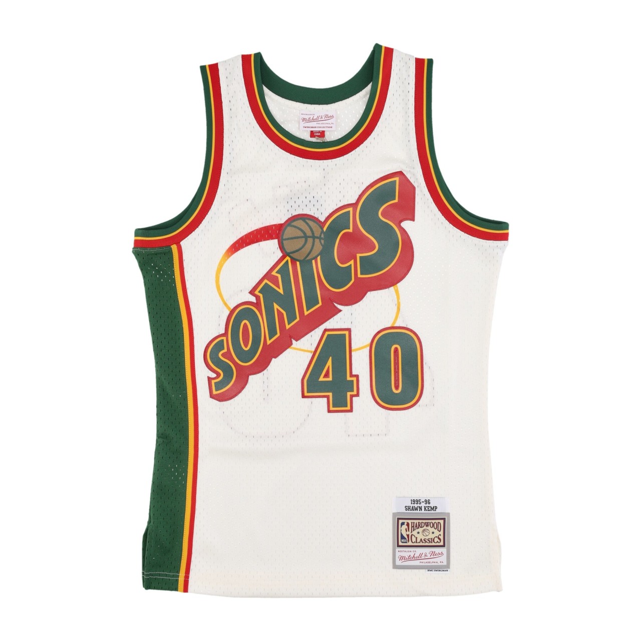 MITCHELL & NESS NBA OFF WHITE TEAM COLOR SWINGMAN JERSEY HARDWOOD CLASSICS 1995 NO 40 SHAWN KEMP SEASUP TFSM5052-SSU95SKEOFWH