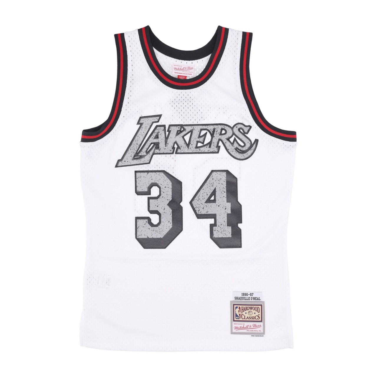 MITCHELL & NESS NBA CRACKED CEMENT SWINGMAN JERSEY HARDWOOD CLASSICS NO 34 SHAQUILLE O&#039;NEAL LOSLAK TFSM5934-LAL96SONWHIT